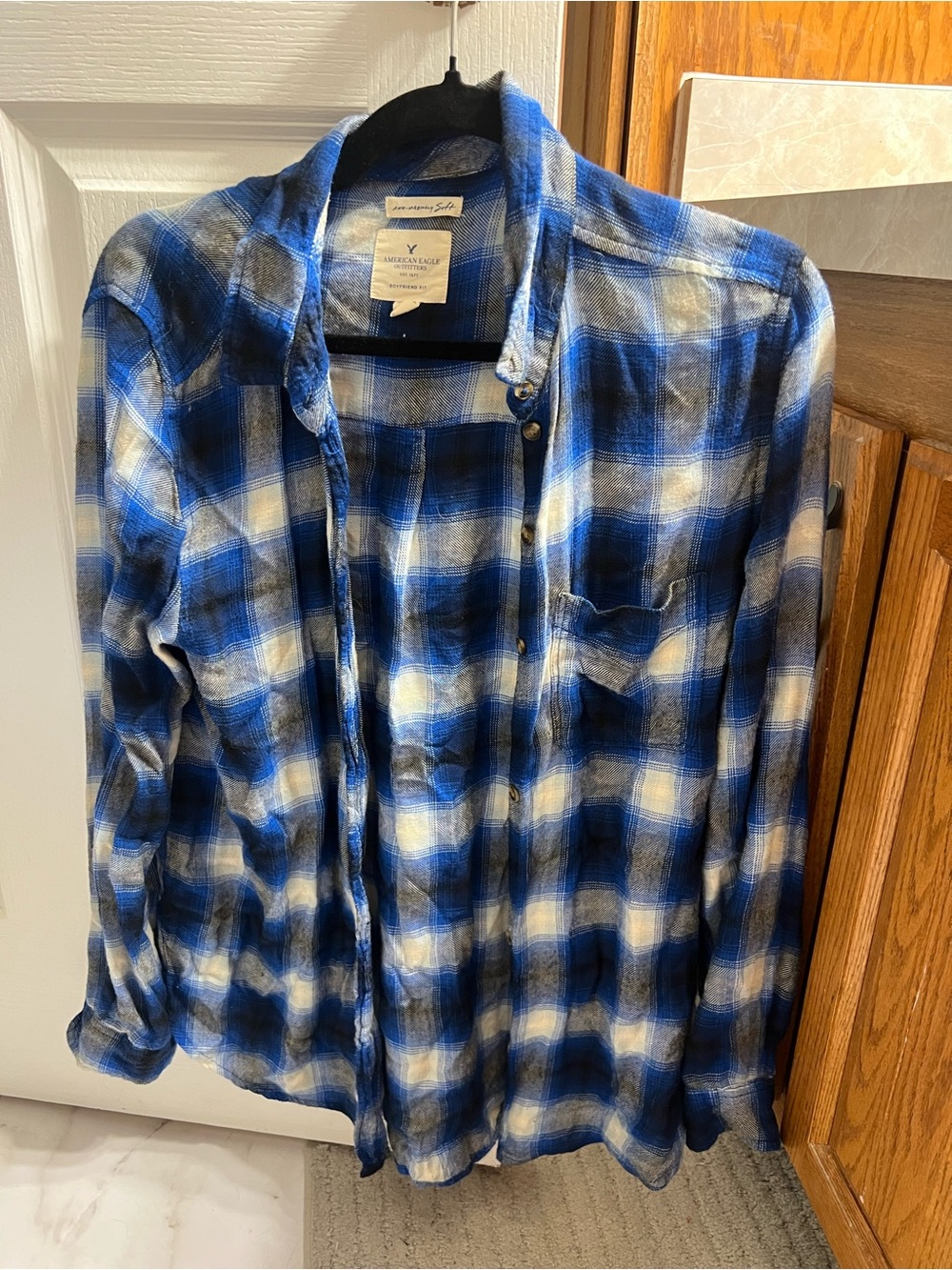 American Eagle Outfitters Blue and White Plaid Button-Up Shirt